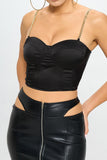 Brittney Gold Chain Strap Satin Solid Bustier Crop Top - Wear with style