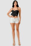BUTTERFLY BOW FLORAL TRIM KNOT BUSTIER CROP TOP - Wear with style