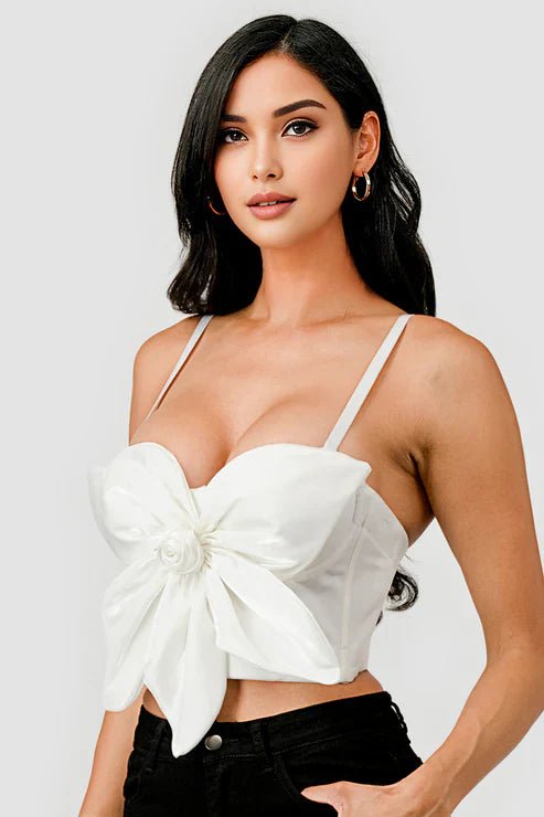 BUTTERFLY BOW FLORAL TRIM KNOT BUSTIER CROP TOP - Wear with style