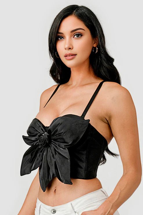 BUTTERFLY BOW FLORAL TRIM KNOT BUSTIER CROP TOP - Wear with style