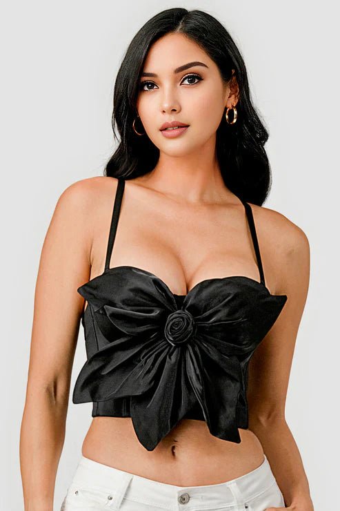 BUTTERFLY BOW FLORAL TRIM KNOT BUSTIER CROP TOP - Wear with style