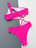 One-Shoulder Cutout Ring Detail : One-Piece Swimsuit