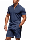 Men's Plus Size Quarter Zip Short Sleeve Top and Shorts Set