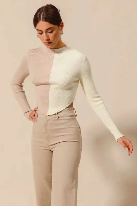 So Me Color Block Fitted Crop Sweater Top Women Casual Wear
