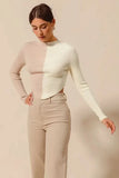 So Me Color Block Fitted Crop Sweater Top Women Casual Wear