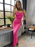 Backless Cowl Neck Sleeveless : Cami Dress