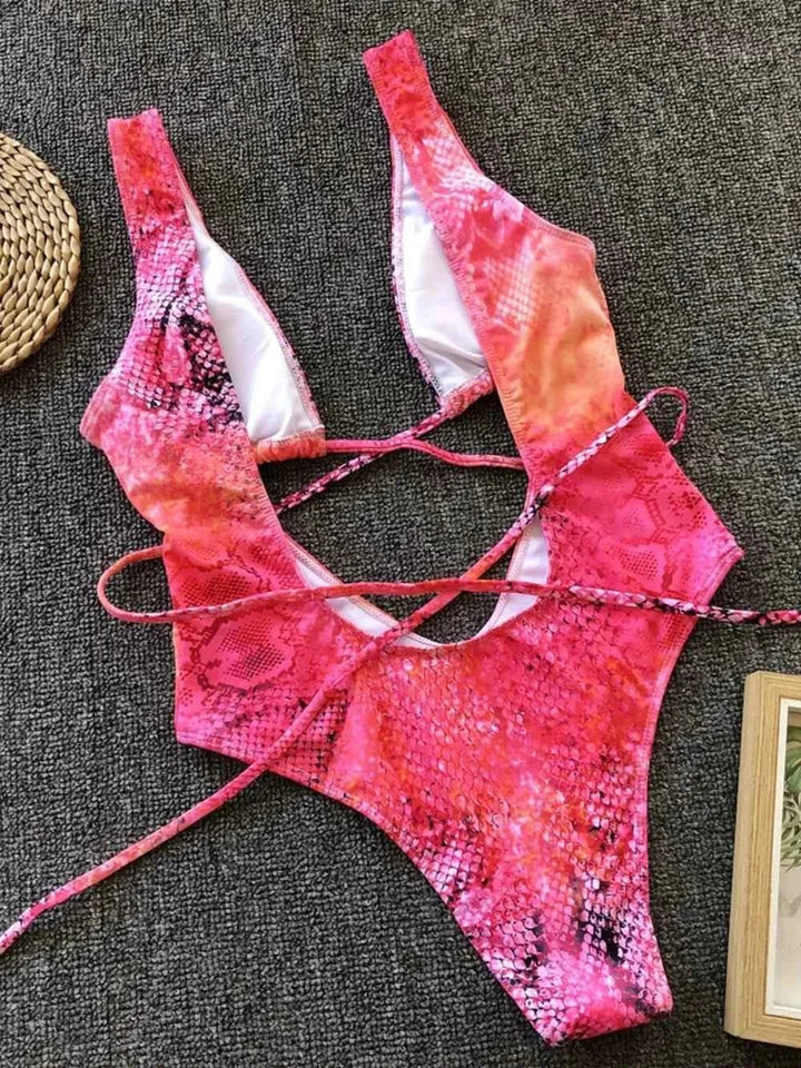 Lace-Up Backless : One-Piece Swimwear