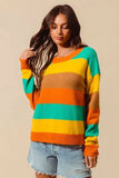 So Me Multi Color Stripe Sweater With Ribbed Detail