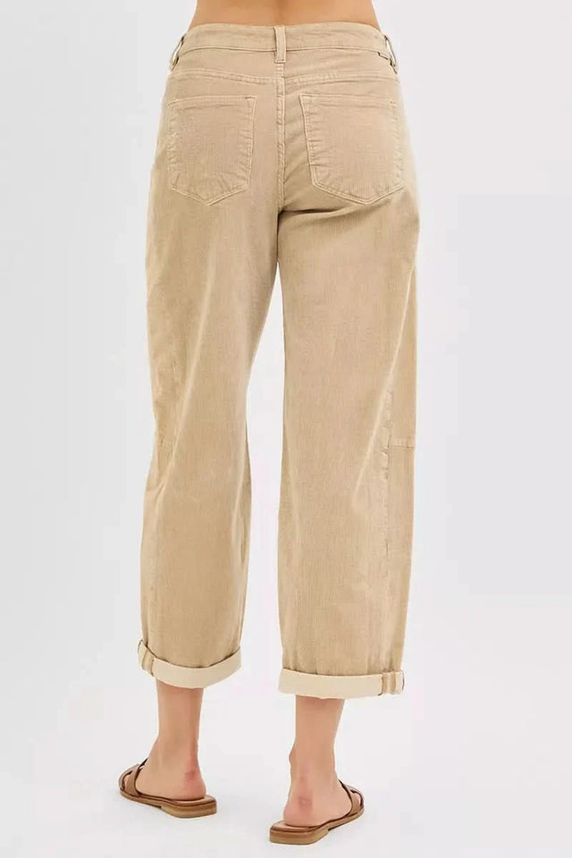 Risen High Rise Crop Barrel Corduroy Pants For Women