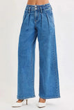 RISEN Plus Size Mid Rise Wide Leg Jeans With Pleated Detail For Flattering All Day Comfort Full Size