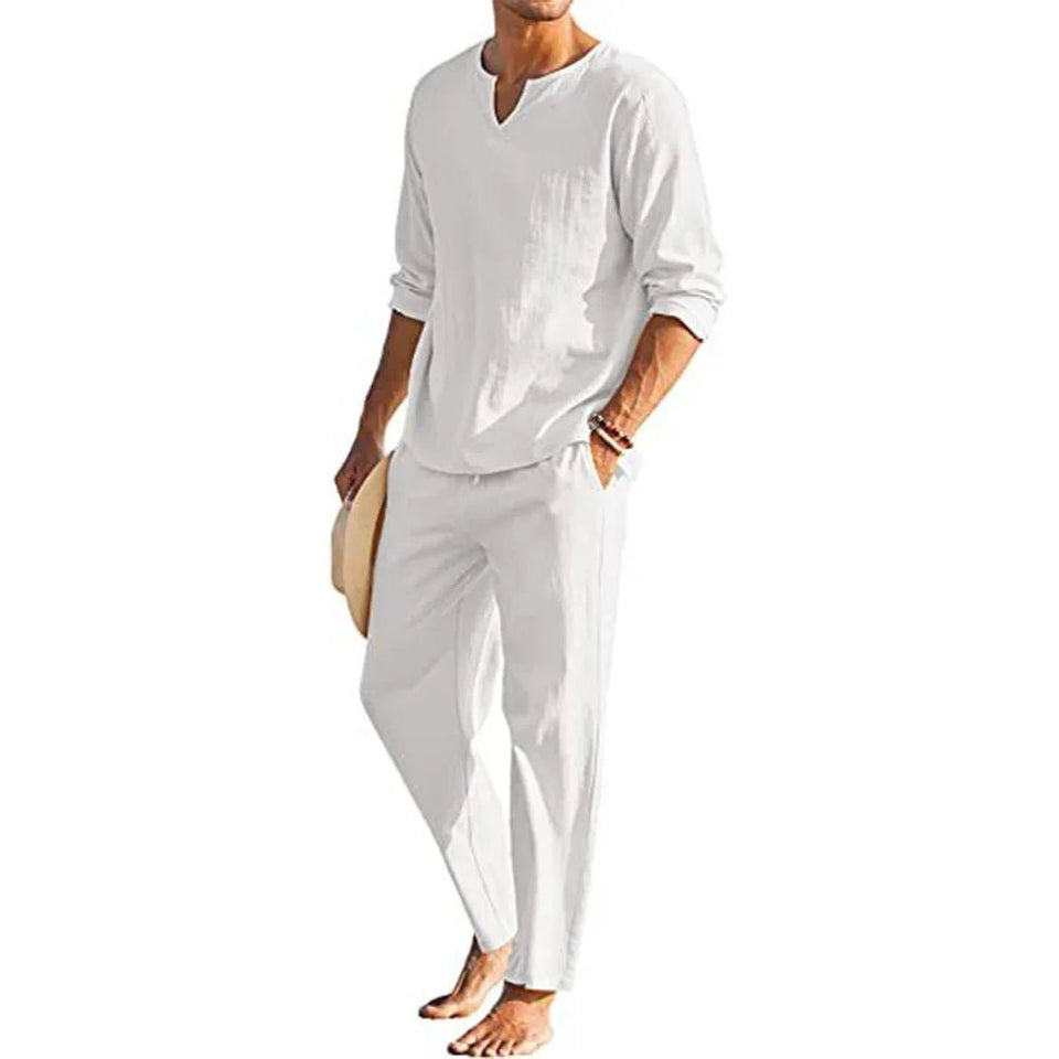 Casual Cotton Linen Two Piece Men Set - Wear with style