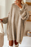Pale Khaki Exposed Seam Drop Shoulder Oversize Mini Sweater Dress