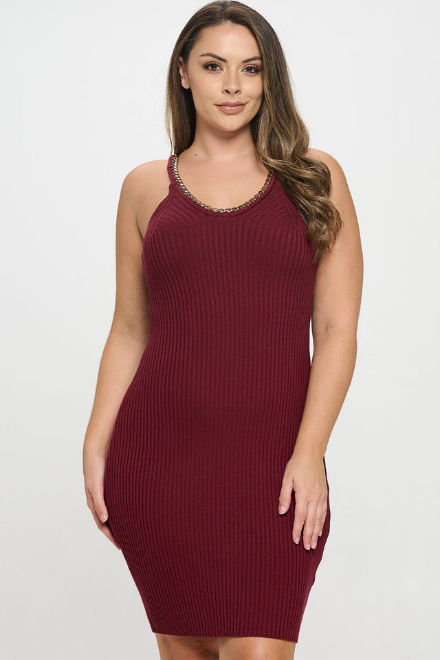 Chain Trim Ribbed Knit Dress - Wear with style