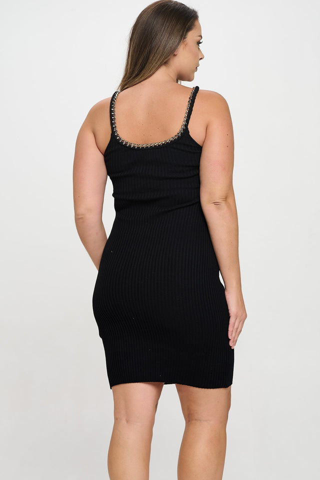 Chain Trim Ribbed Knit Dress - Wear with style