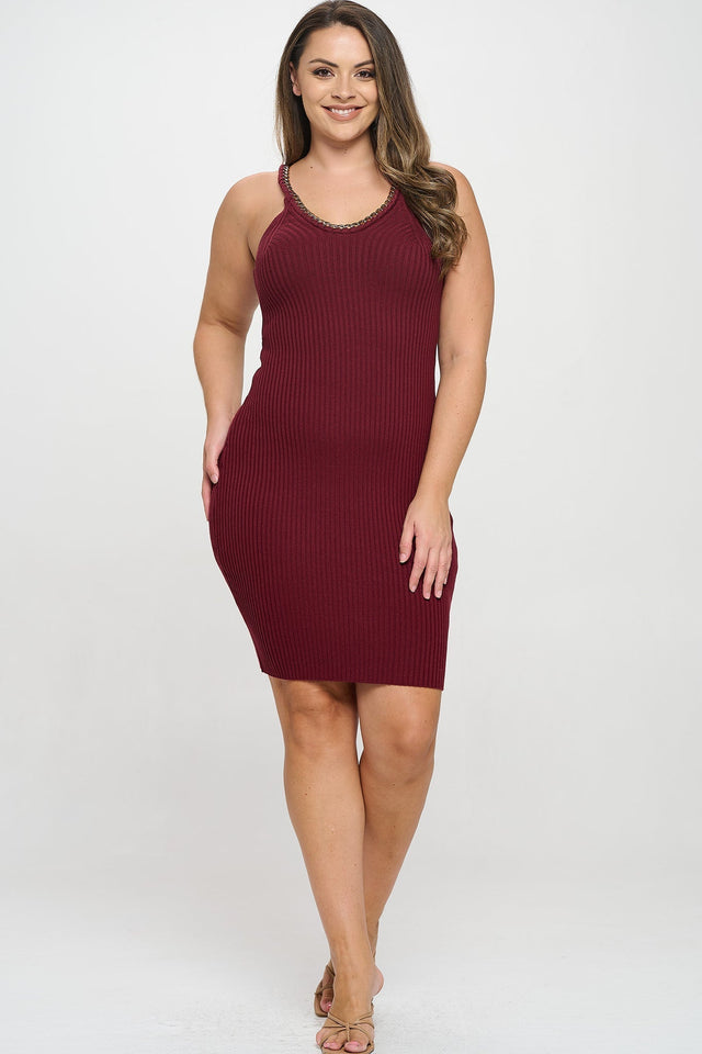Chain Trim Ribbed Knit Dress - Wear with style