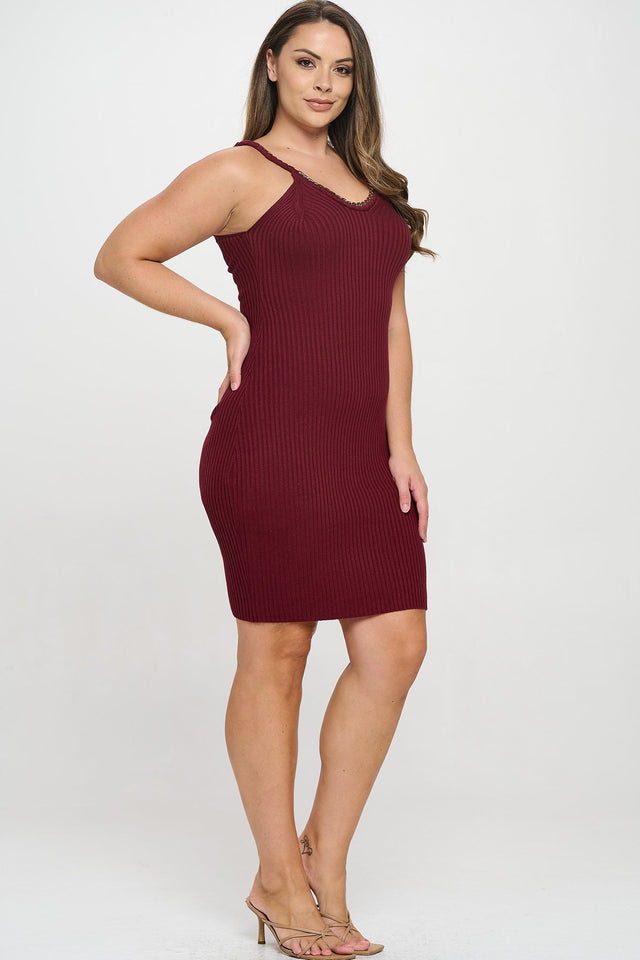 Chain Trim Ribbed Knit Dress - Wear with style