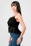 CHEALSEA CHIFFON SWEETHEART SMOCKED BACK RUCHED RUFFLED SHEER CAMI TOP - Wear with style