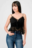 CHEALSEA CHIFFON SWEETHEART SMOCKED BACK RUCHED RUFFLED SHEER CAMI TOP - Wear with style