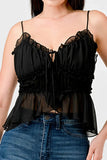 CHEALSEA CHIFFON SWEETHEART SMOCKED BACK RUCHED RUFFLED SHEER CAMI TOP - Wear with style