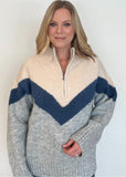Chevy Half Zip Sweater-Cream/Blue Combo-Final Sale - Wear with style