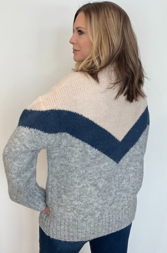 Chevy Half Zip Sweater-Cream/Blue Combo-Final Sale - Wear with style