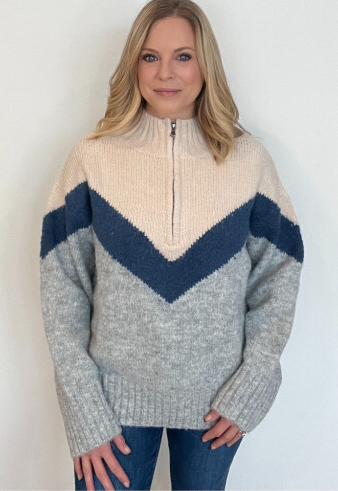 Chevy Half Zip Sweater-Cream/Blue Combo-Final Sale - Wear with style