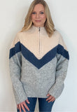 Chevy Half Zip Sweater-Cream/Blue Combo-Final Sale - Wear with style