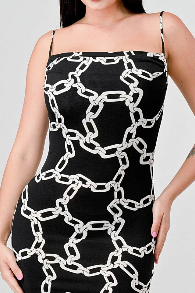 CHIC ALL OVER CHAIN PRINTED SIDE SLIT MIDI DRESS - Wear with style