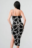 CHIC ALL OVER CHAIN PRINTED SIDE SLIT MIDI DRESS - Wear with style