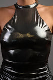 CHIC METALLIC SHINY SLINKY HALTER SLIT MIDI DRESS - Wear with style