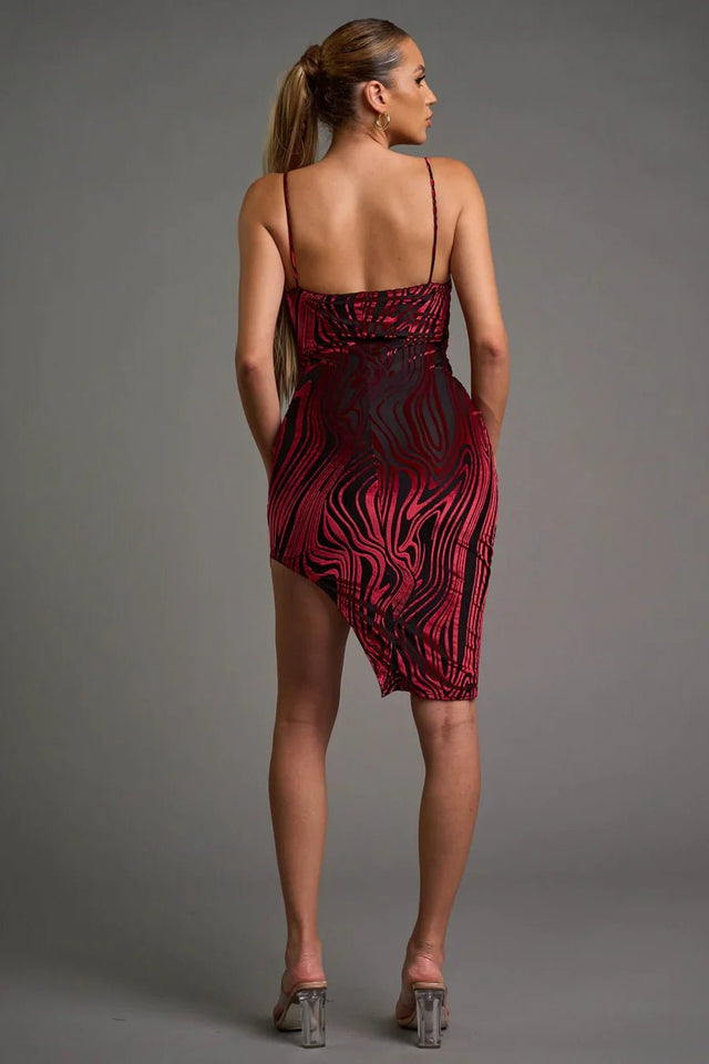 CHIC VELVET BURNOUT ASYMMETRIC \KNEE LENGTH DRESS - Wear with style