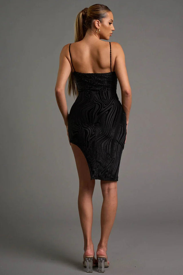 CHIC VELVET BURNOUT ASYMMETRIC \KNEE LENGTH DRESS - Wear with style