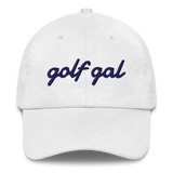GOLF GAL Script Embroidered Dad Hat – White with Navy Thread