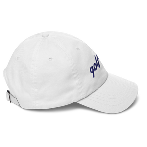 GOLF GAL Script Embroidered Dad Hat – White with Navy Thread