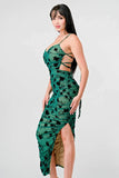 CLASSY MESH VELVET FLOCKING SIDE SLIT DRAWSTRING BACK BODYCON MIDI DRESS - Wear with style