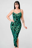 CLASSY MESH VELVET FLOCKING SIDE SLIT DRAWSTRING BACK BODYCON MIDI DRESS - Wear with style