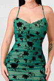 CLASSY MESH VELVET FLOCKING SIDE SLIT DRAWSTRING BACK BODYCON MIDI DRESS - Wear with style