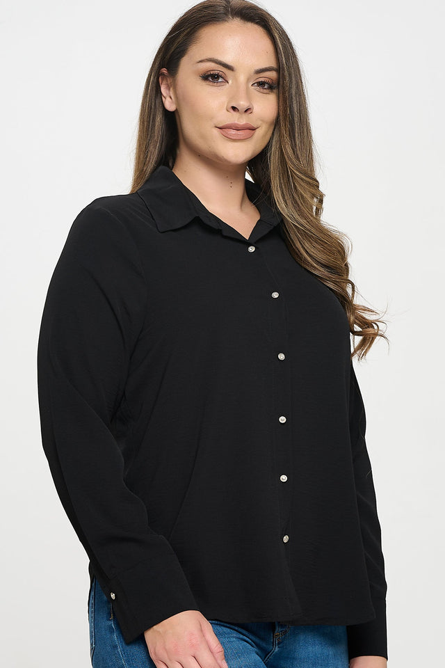 Collared Button Down Long Sleeve Top - Wear with style