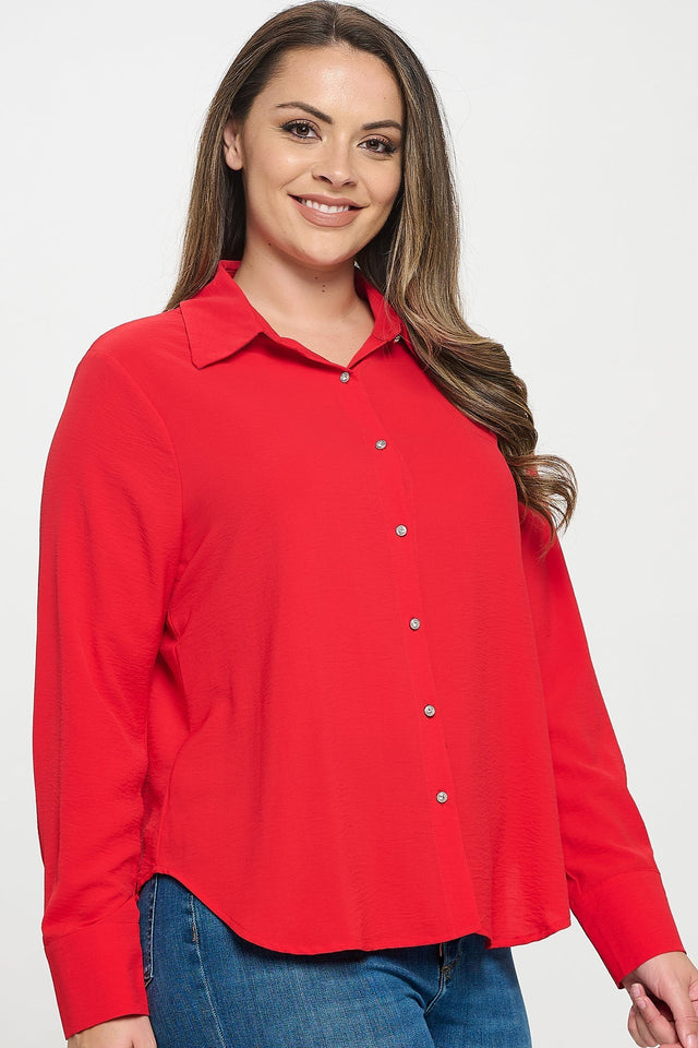 Collared Button Down Long Sleeve Top - Wear with style