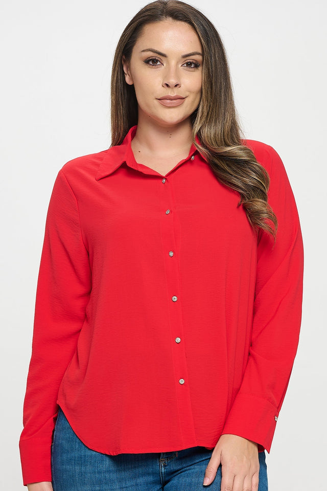 Collared Button Down Long Sleeve Top - Wear with style