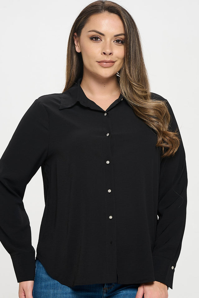 Collared Button Down Long Sleeve Top - Wear with style