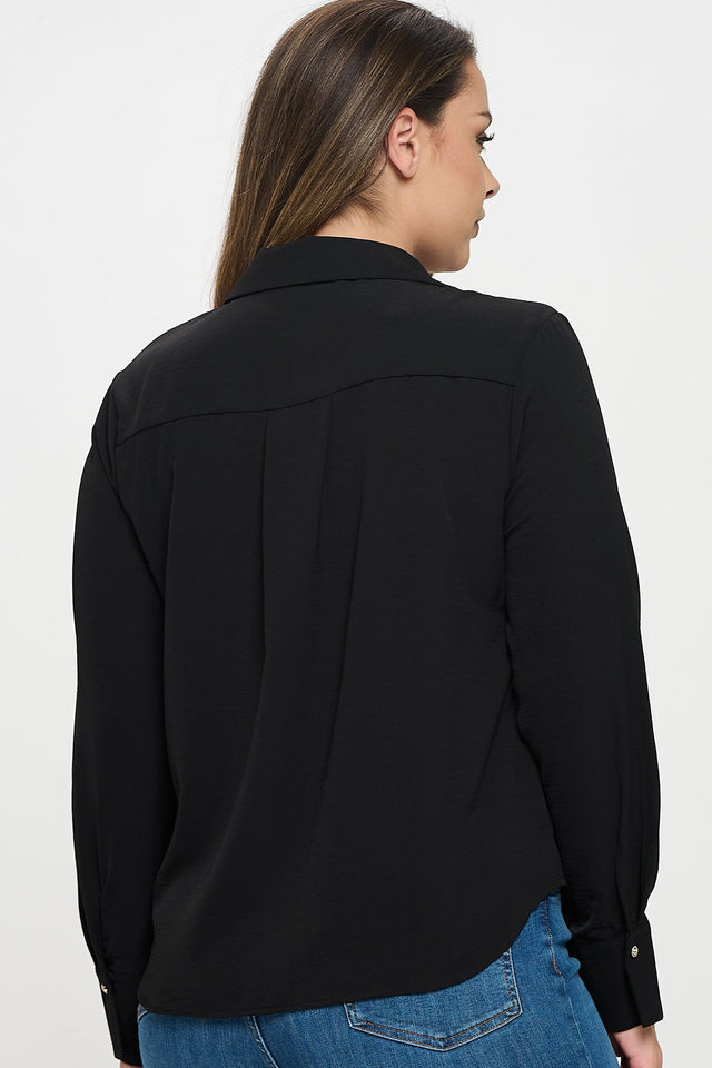 Collared Button Down Long Sleeve Top - Wear with style