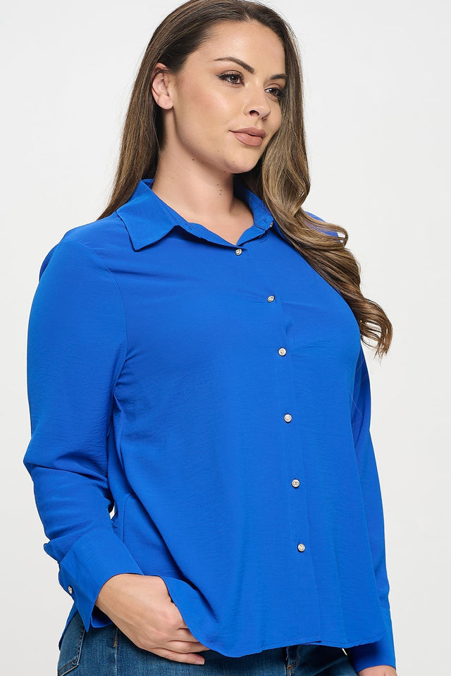 Collared Button Down Long Sleeve Top - Wear with style