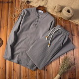 Cotton Linen Men's Long-sleeved Shirt & Pants - Wear with style