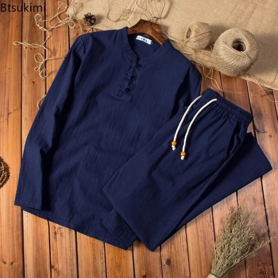 Cotton Linen Men's Long-sleeved Shirt & Pants - Wear with style