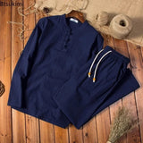 Cotton Linen Men's Long-sleeved Shirt & Pants - Wear with style