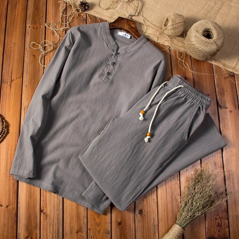 Cotton Linen Men's Long-sleeved Shirt & Pants - Wear with style