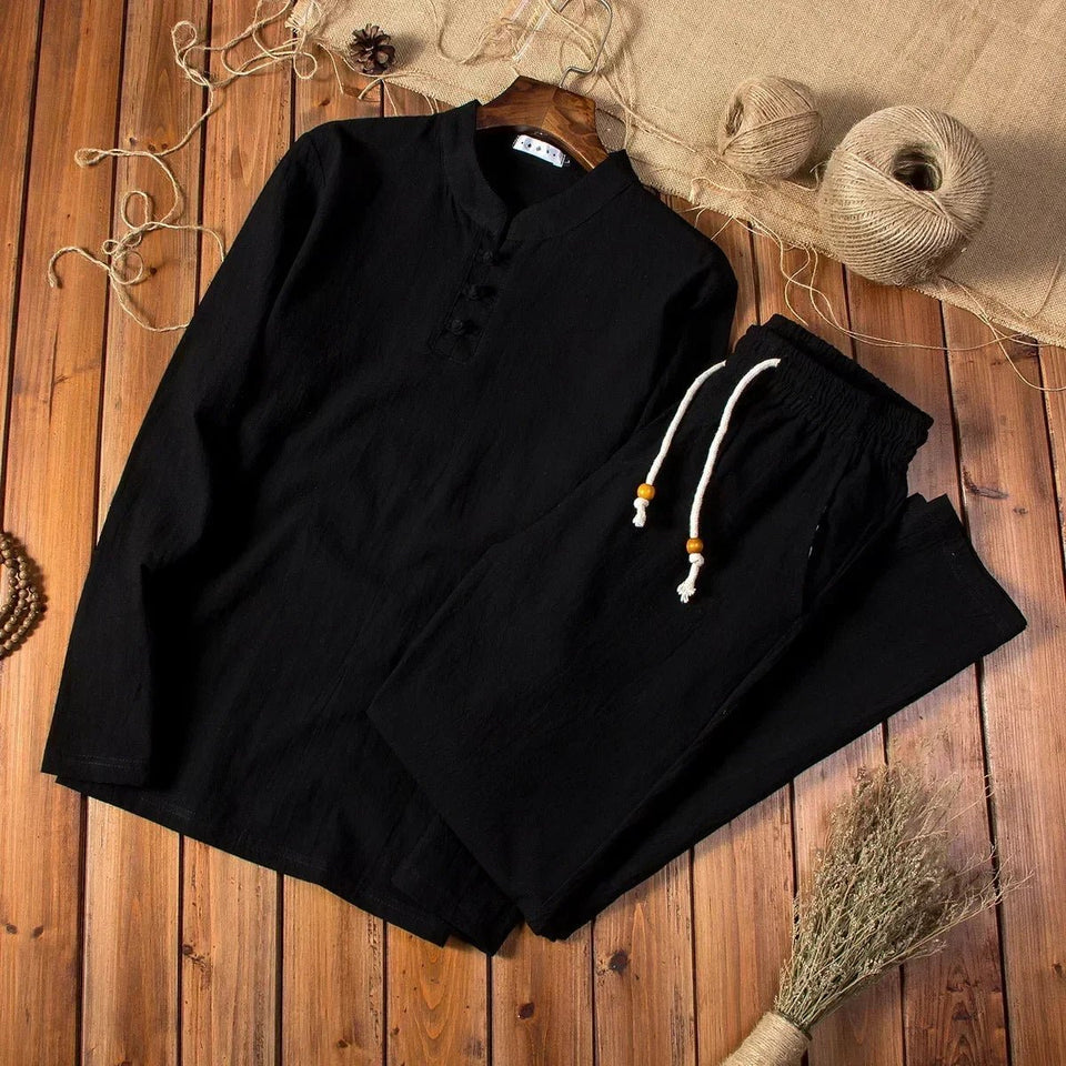 Cotton Linen Men's Long-sleeved Shirt & Pants - Wear with style