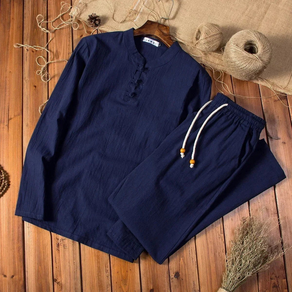 Cotton Linen Men's Long-sleeved Shirt & Pants - Wear with style