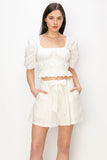 Cotton Square neck puff sleeve smocked crop top - Wear with style
